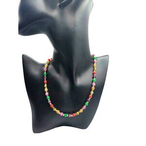 Hand Blown Lampwork Glass Bead Necklace Sterling Silver Clasp Colorful Vintage